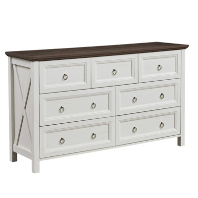 Commode 7 tiroirs Farmhouse pour chambre à coucher, meuble télé rustique en bois pour commode, rangement pour commode pour chambre à coucher, salon, couloir