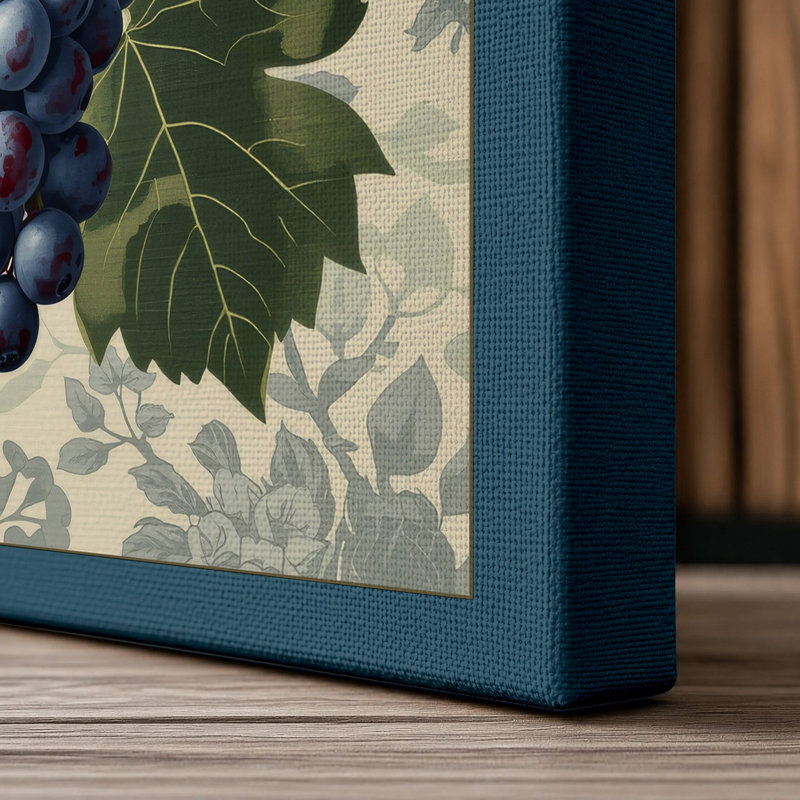 Hanging Bunch of Grapes Botanical 1 Piece Wrapped Canvas Wall Art, 24x16 - 61.0 x 40.6 cm, Teal Border