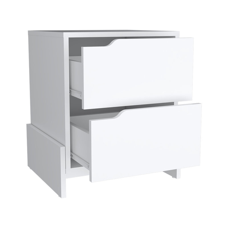 Table de chevet Brookland, table de chevet avec tiroirs doubles et base robuste, Blanc
