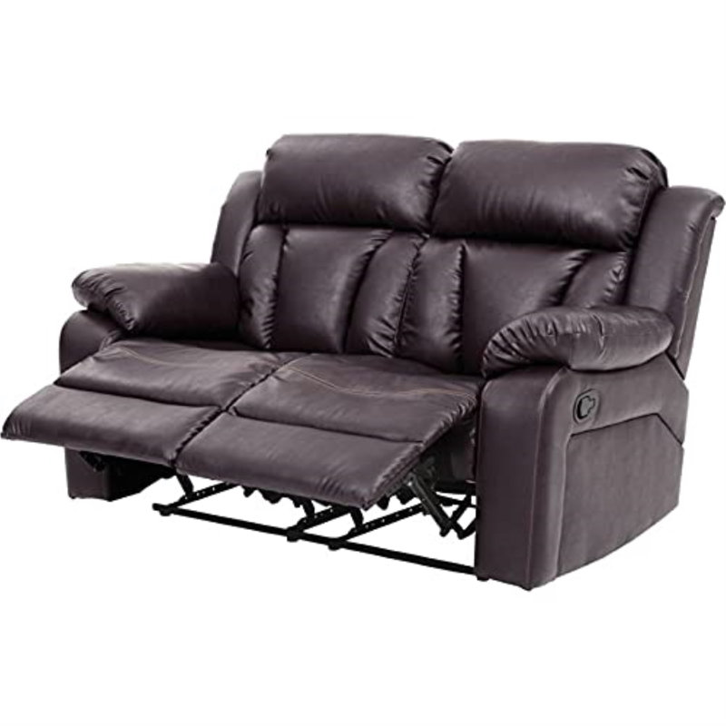 Springfield Faux Leather Pillow Top Arm Reclining Sofa, Brown Faux Leather, 41'H x 62"W x 37"D