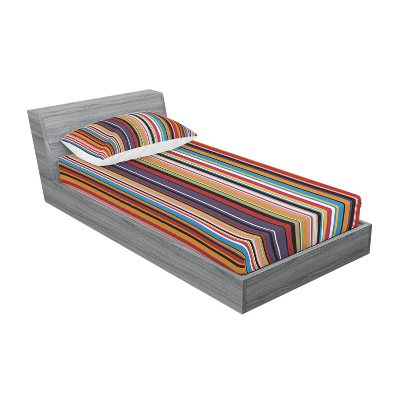 Microfiber Striped Sheet Set, Twin Sheet Set with Fitted Sheet, Purple/Red/Black Striped