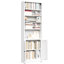 Bibliothèque à 5 niveaux en métal blanc industriel, hauteur de 71 pouces avec porte et tablettes réglables pour la décoration intérieure blanche, bureau équipé