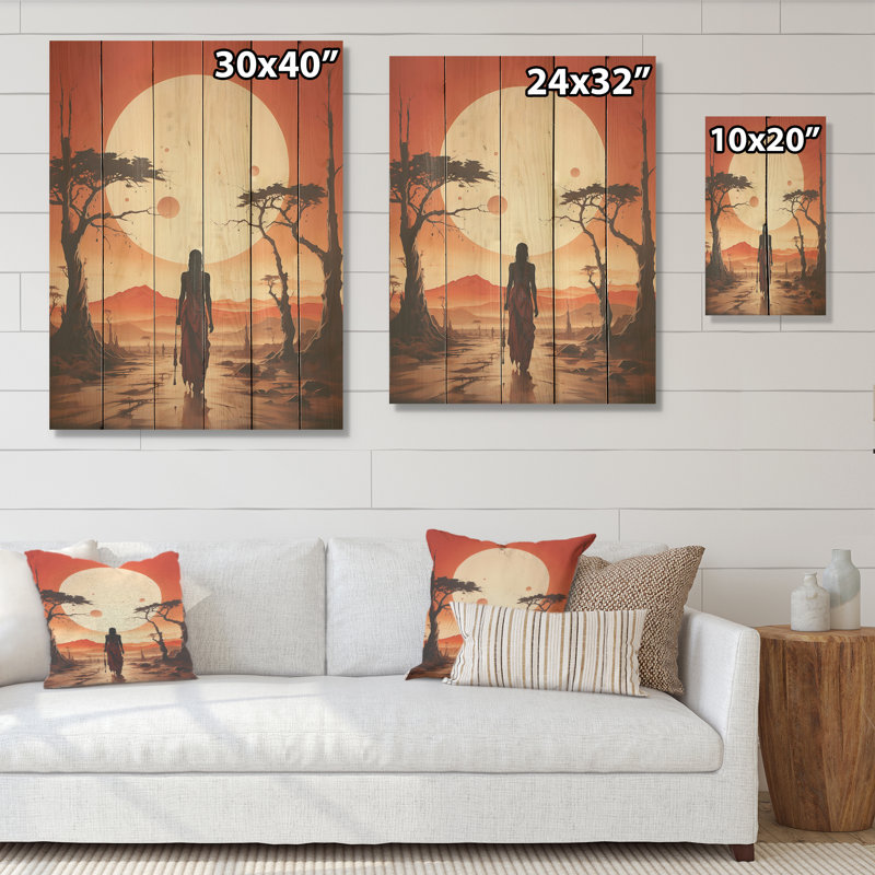 Art tribal africain sur bois de pin naturel, H 40 po x l 30 po