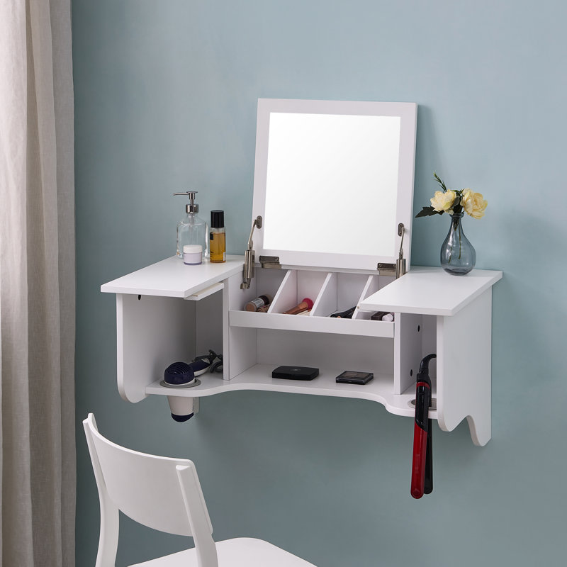 Tablette murale compacte avec miroir blanc