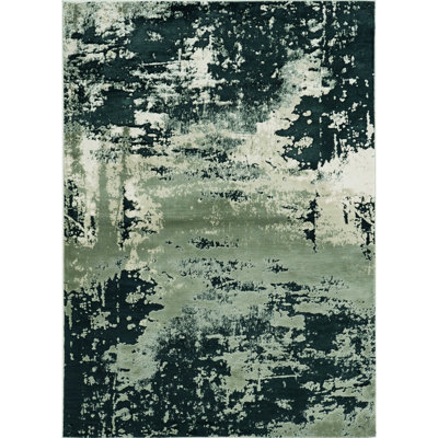 Tapis abstrait noir et argent 3 pi x 5 pi Armone