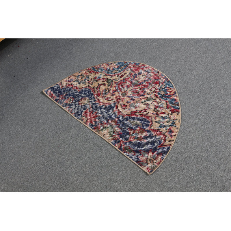 Petit tapis rond bleu parfait pour la chambre de bébé fait à la main en Turquie avec amour