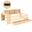 Lit de jour d'angle en bois naturel avec bureau, tablettes réglables et rangement pour bibliothèque simple