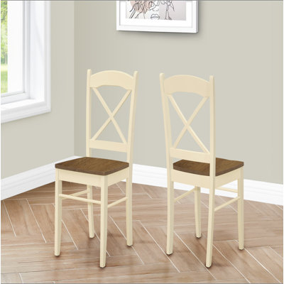 Chaise de salle à manger, ensemble de 2, côté, cuisine, salle à manger, chêne et crème, pieds en bois, transitionnel