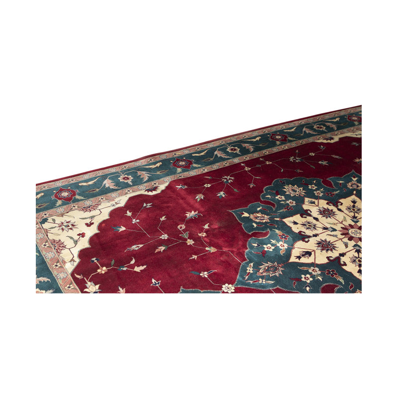 Tapis rouge et bleu noué à la main de haute qualité