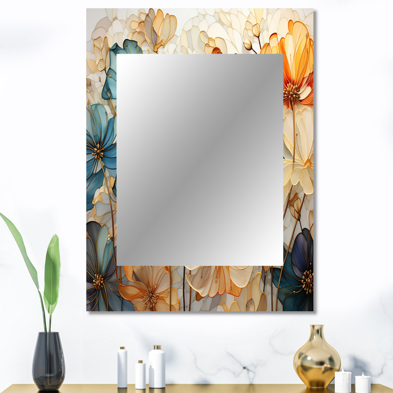 Teal Orange Petal Mosaics II - Botanicals, 40 po x 30 po