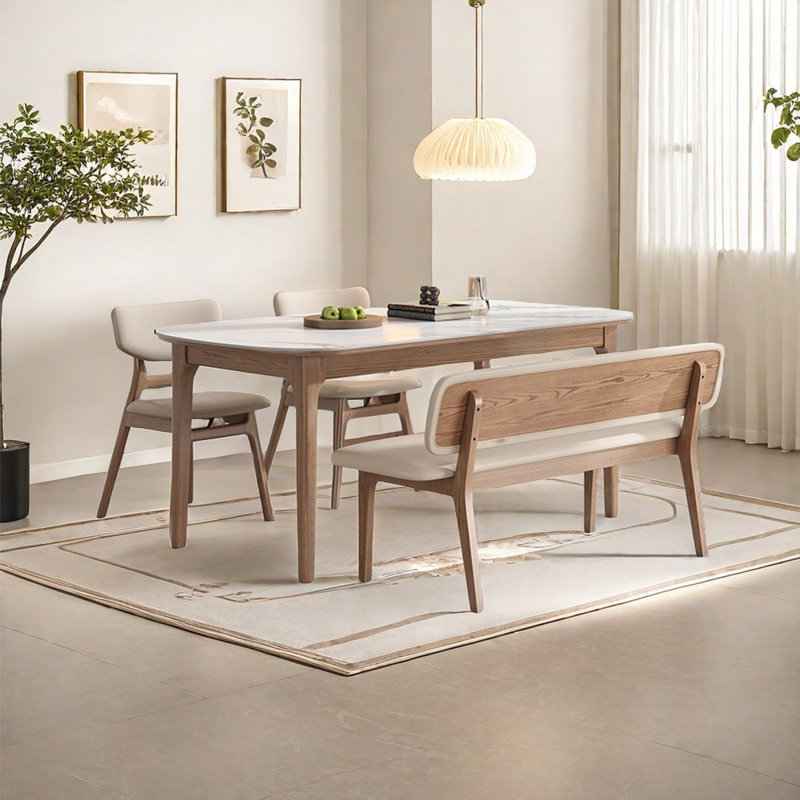 Simple sintered stone dining table set, 29.53"H x 62.99"L x 31.5"W
