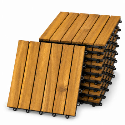Patio Flooring Indoor/Outdoor 12 in. Golden Teak Acacia Wood Interlocking Deck Tiles, 10-Pack