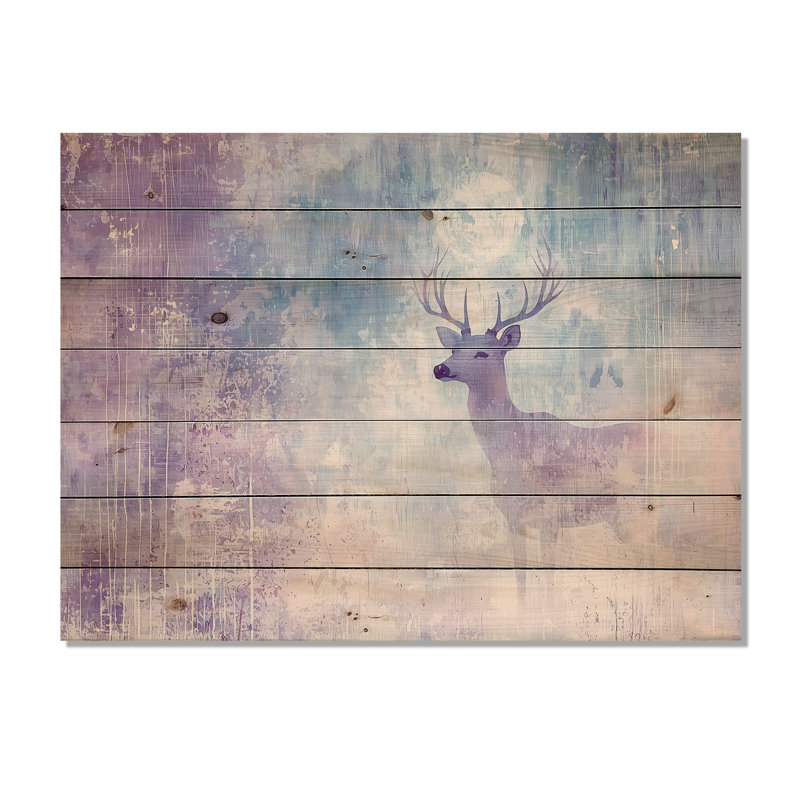 Cerf au clair de lune - Art mural moderne en bois sur bois de pin naturel, H 30 po x l 40 po