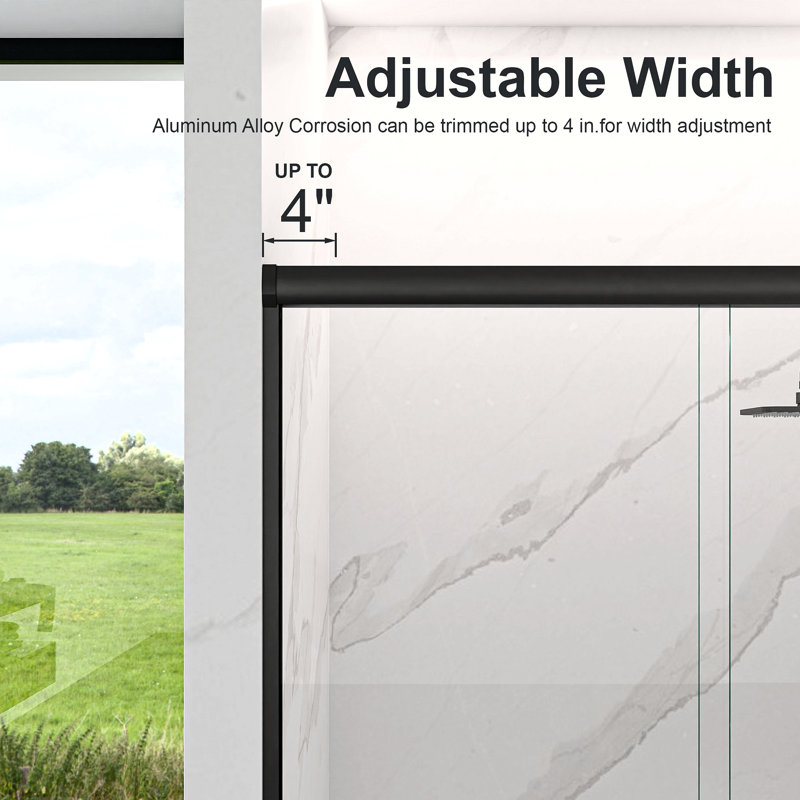 72" H Semi-Frameless Double Sliding Shower Door, Bypass Shower Door, 1/4" (6Mm) Thick Sgcc Tempered Glass Door, Matte Black