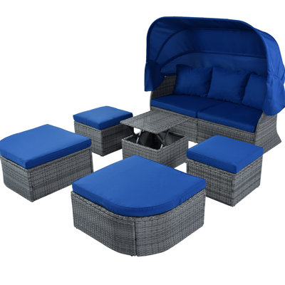 Lit de repos en PE: auvent, sièges amovibles, coussins Mobilier de lit de style élégant: avec confort imperméable