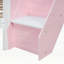 Lit superposé simple au-dessus de double avec escalier à rayures et tablettes latérales, rose, peu encombrant et élégant-133490562-133490564