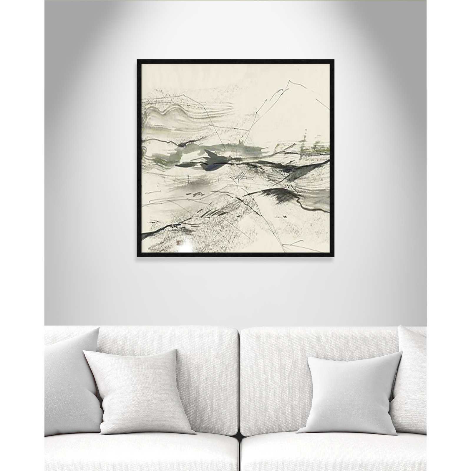 Green Sketches Print, 32" H x 32" W x 1.25" D, Black Slim Framed