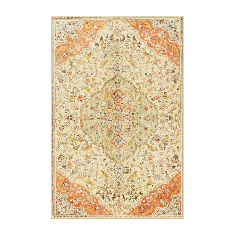Tapis oriental jaune / orange, Rectangle 2 pi x 5 pi
