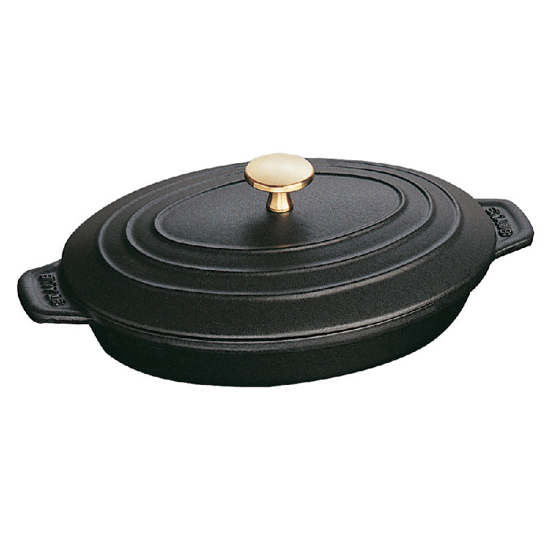 Staub Cast Iron 9-inch x 6.6-inch Oval Covered Baking Dish, Black Matte