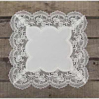 Antique Royal Rose White Jacquard Lace Doily (15" Sq)