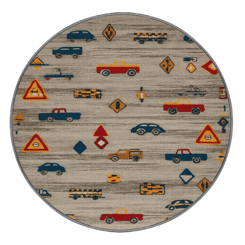 Tapis gris lavable à la machine, Rond 3 pi