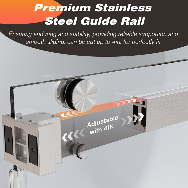 68"-72"W x 76"H Frameless Double Sliding Shower Door with 3/8" SGCC Tempered Glass, 304 Stainless Steel Hardware