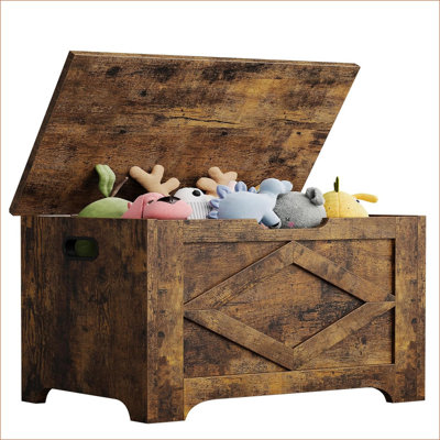 Kids Wooden Toy Box, Wide Toy Storage Organizer Toy Chest With Safety Hinged Lid Children S Furniture Large Trunk Bench For Boys And Girls Gray