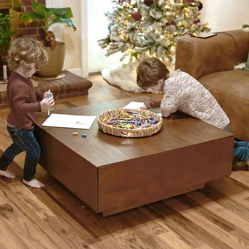 Table basse simple Hellmuth, H 13,78 po x l 35,43 po x P 35,43 po, Brun