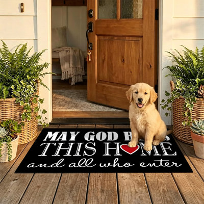  Tapis d'entrée antidérapant pour l'extérieur, 16 po x 24 po, Maison bénie religieuse
