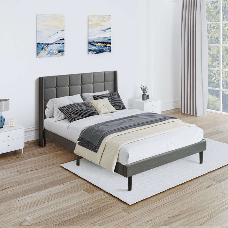 Base de lit tapissier grand format avec tête de lit en lin capitonné moderne