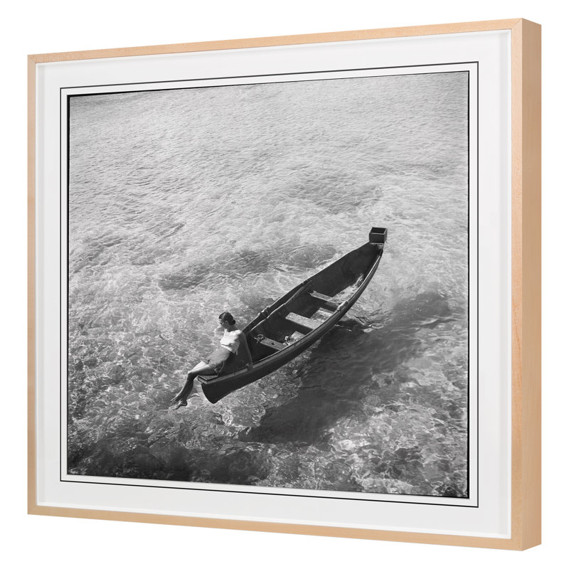 Woman On Boat Print by Grand Archives, Maple, 22" H x 22" W