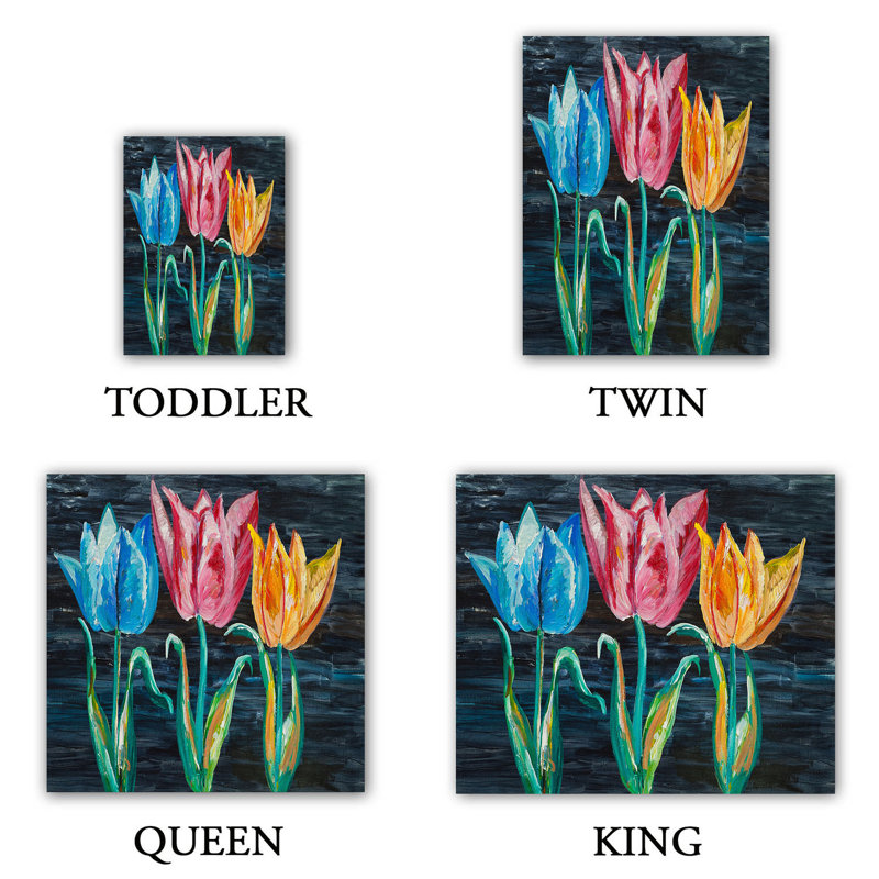 Ensemble de housse de couette tulipes, 1 housse de couette grand + 2 taies standards