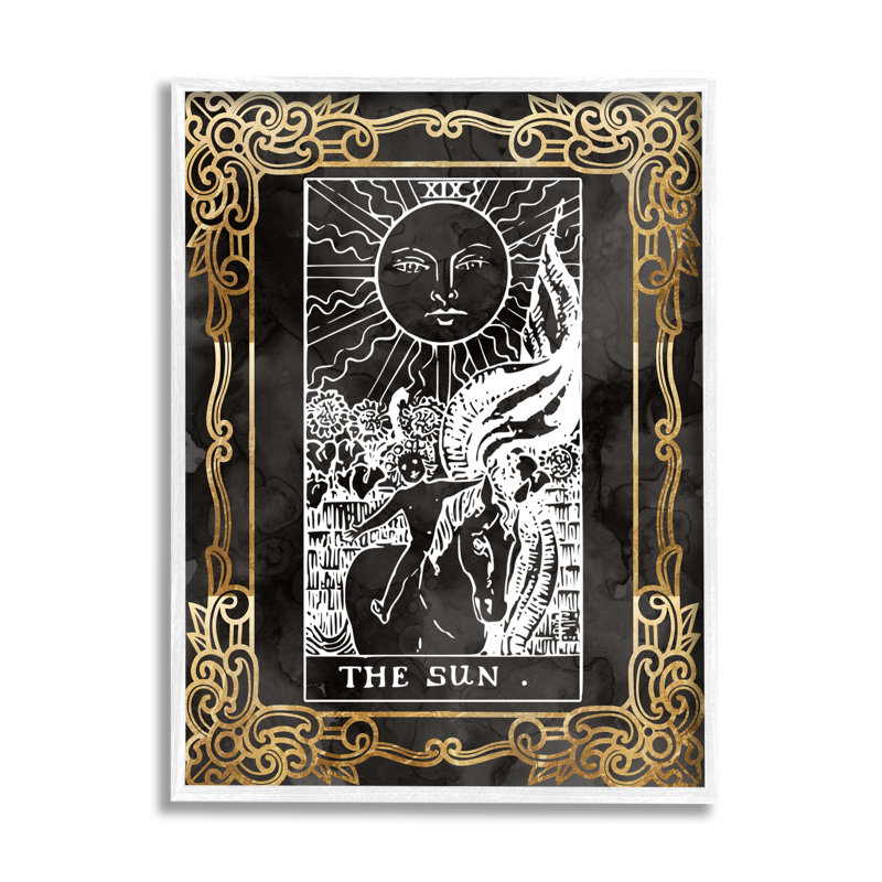 Az-288 - Motif de tarot soleil encadré, H 20 po x l 16 po x P 1,5 po, Giclée encadrée blanc bord de mer