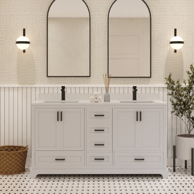 Meuble-lavabo double 60 po Maya avec comptoir en quartz blanc Maya