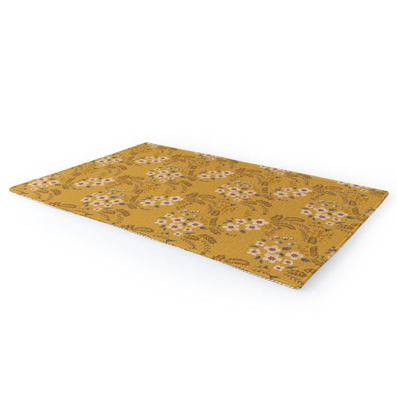 Tapis jaune floral, Rectangle 5 pi x 7 pi
