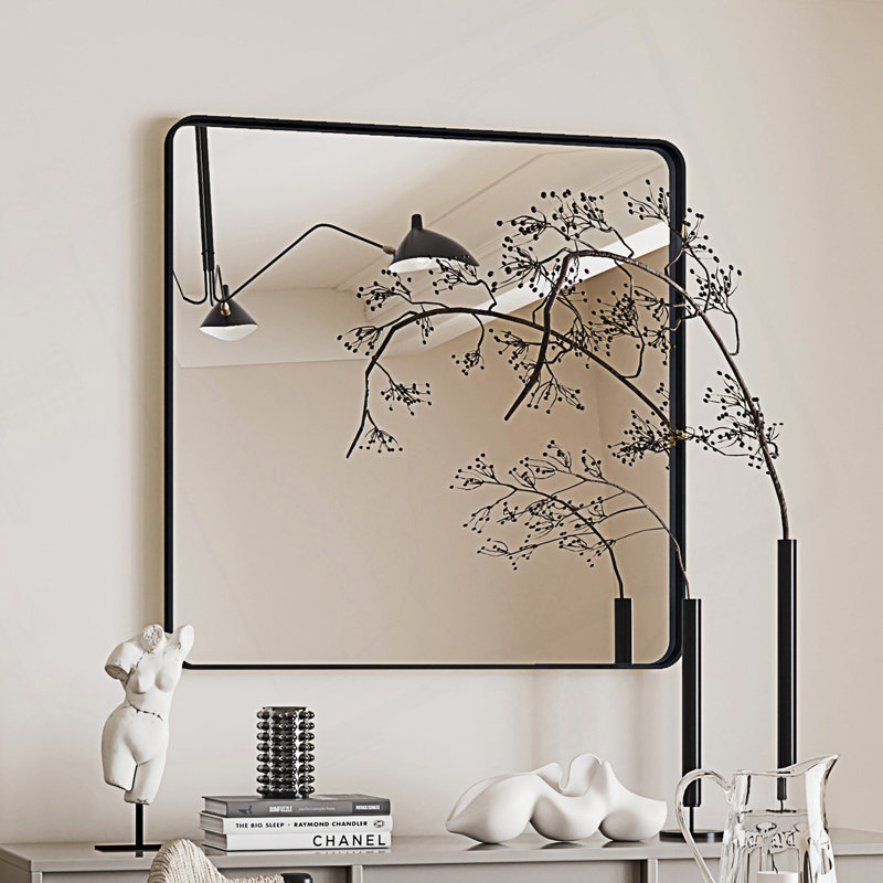 Miroir mural, miroir, cadre en métal, Carrée, 36,05 po x 36,05 po