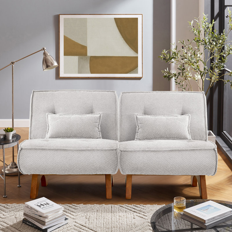 Kayala Armless Modular Upholstered Accent Lounge Chair with Pillow (Set of 2), Light Gray Boucle