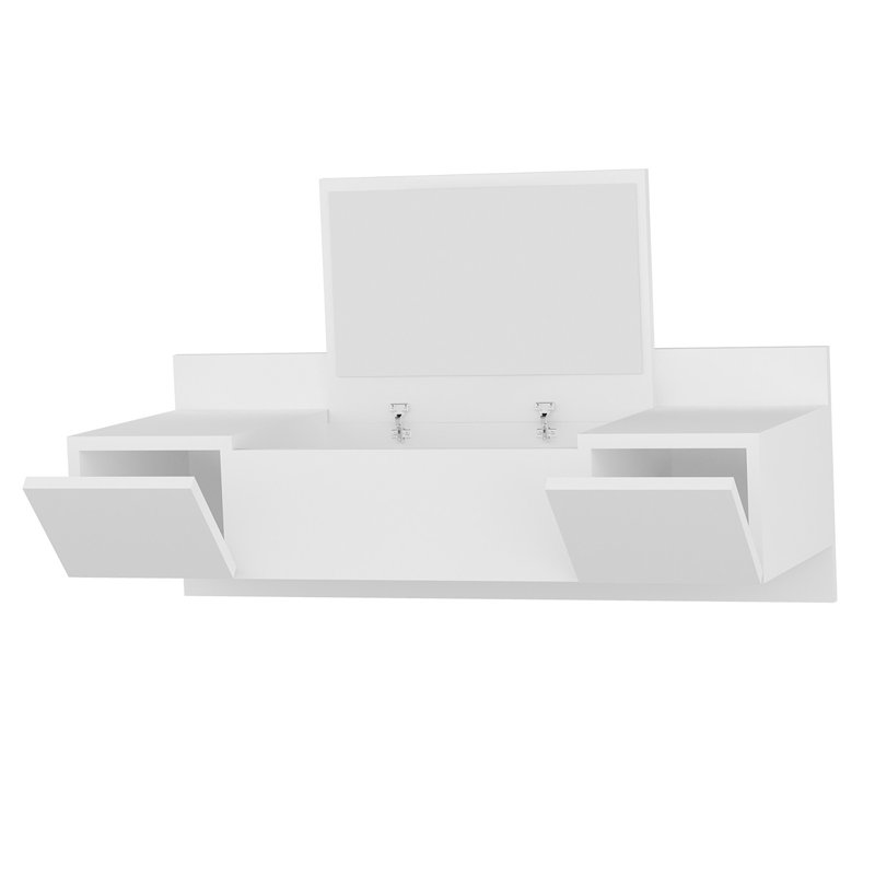 Modern Make-Up Table with Wall-Mount Mirror, White, 39.4 x 13.0 x 13.9 inches | 100% Melamine Coated Particle Board, Thickness: 0.7 inches | Stylish and Functional Design for Beauty Routines & Small Spaces