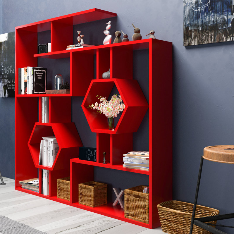 Swenson 52.7" H x 52.7" W Geometric Bookcase, Red