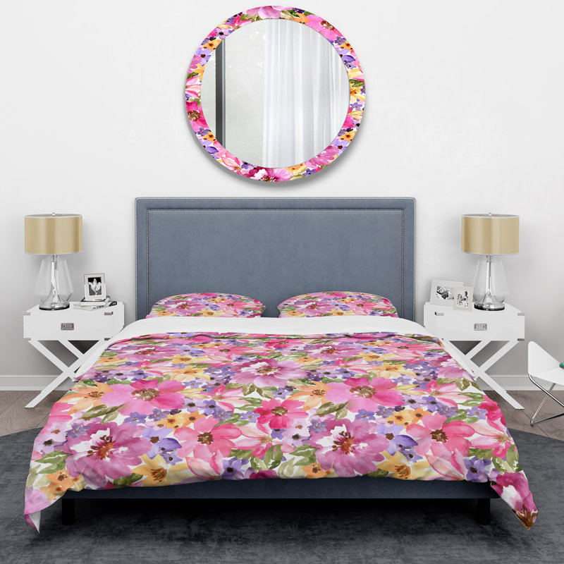 Fleurs d'été mauves - Ensemble de housse de couette floral - Microfibre de polyester