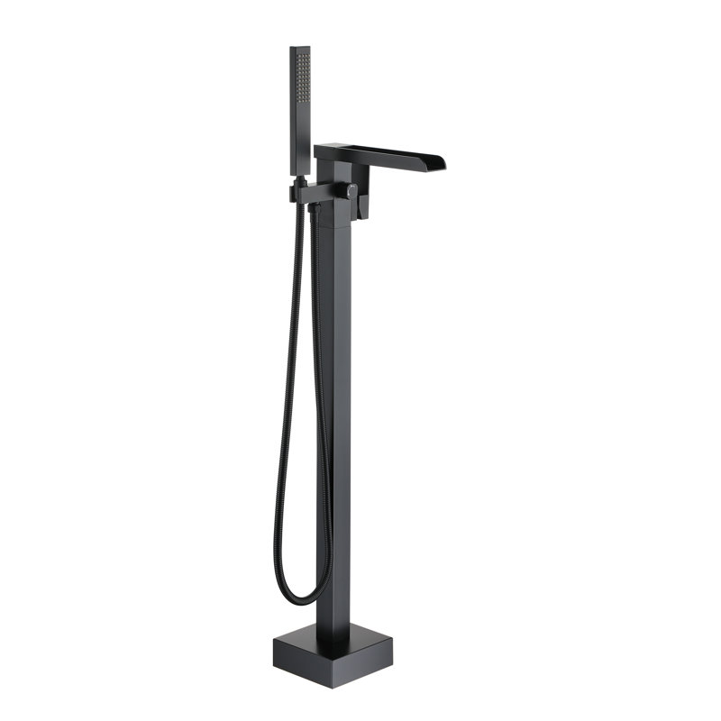 Robinet de baignoire à une poignée et fixation au sol avec douche à main, Noir