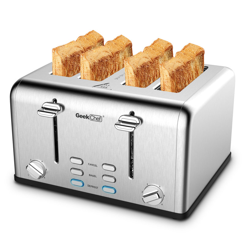 4 Slice Stainless Steel Toaster with Extra Wide Slots, Dual Independent Controls, and 6 Browning Levels