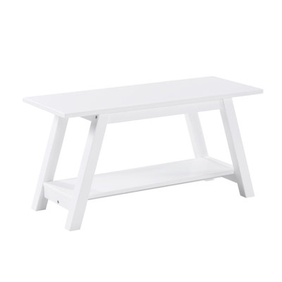 Solid Wood Bench with Shelf, White