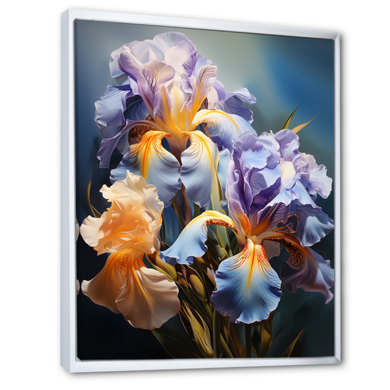 «Mauve jaune irisé irisé I», reproduction d'art sur toile florale, H 32 po x l 16 po x P 1 po, Cadre flottant blanc