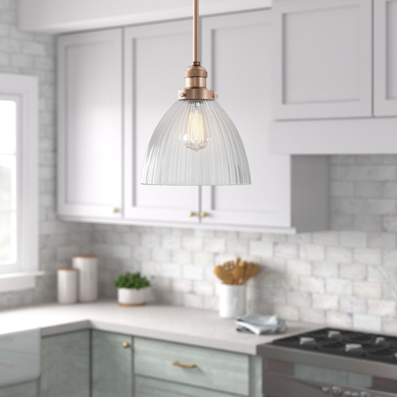 Montrose Single Light Glass Dimmable Pendant, Antique Copper, 6 Watt Vinage LED Bulb