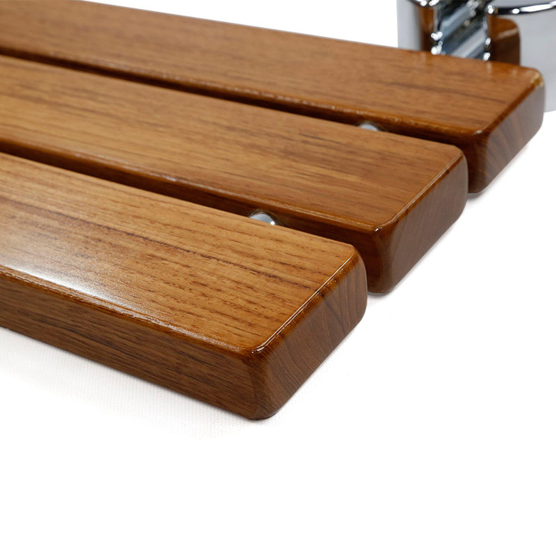 20" Teak Wood Folding Wall Mounted Shower Seat with Stainless Steel Hardware