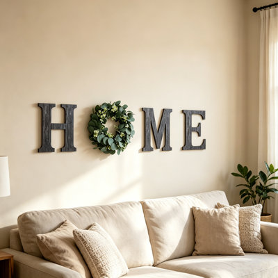 HOME Wood Letters With Artificial Flower Wreath Wall Front Door Decor, Wooden Decorative Sign Modern Farmhouse Decor Flower Garland Decoration Hanging For Entryway, Kitchen, Housewarming Present