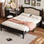 Lit plateforme naturel en bois avec tête de lit pour grand lit - Tranquillité de chambre améliorée, taille noire