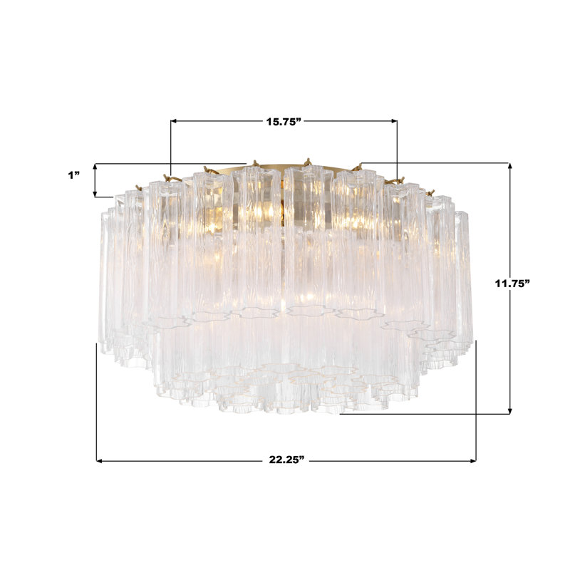 Plafonnier encastré 7 lumières Shaurya, Laiton vieilli / transparent