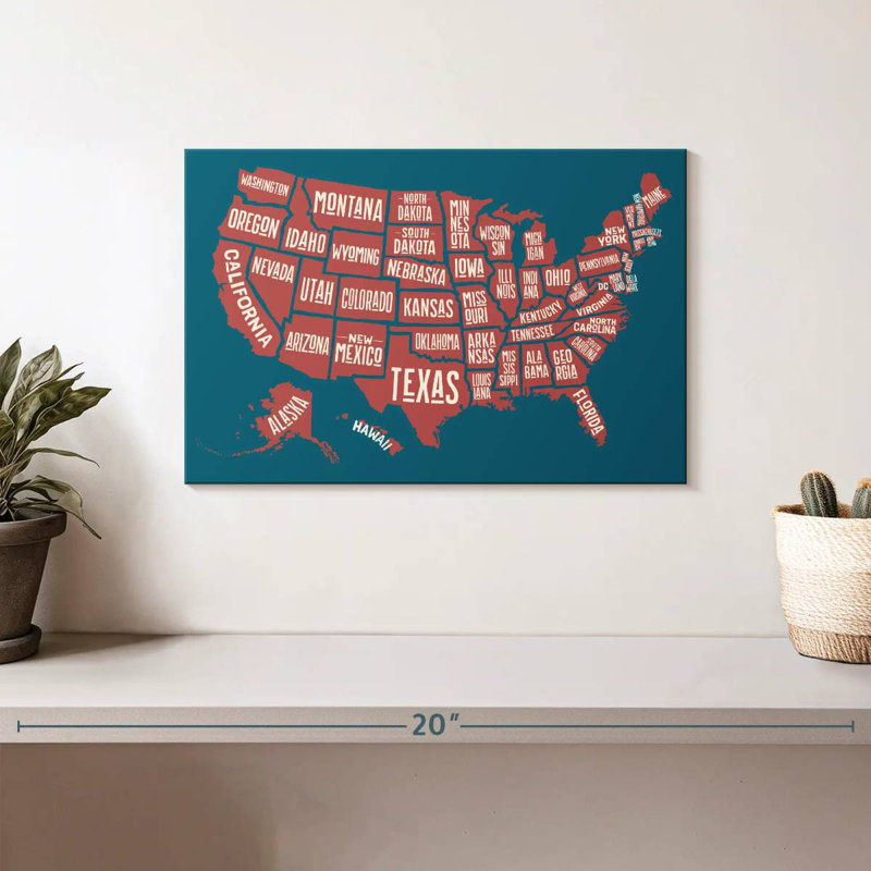 Carte des États américains d'Aliaz, H 8 po x l 12 po